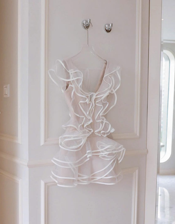 White A Line V Neck Ruffle Layered Tulle Short Homecoming Dress Outfits HZ1023